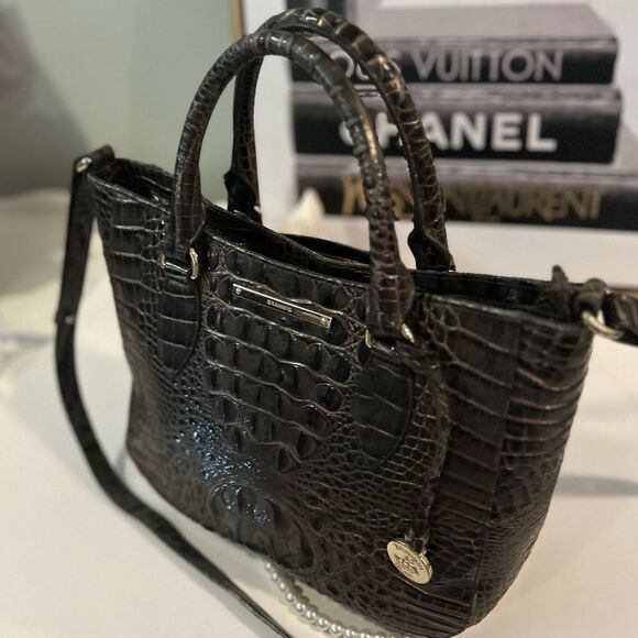 Brahmin Elegant Leather Croc embossed brown handbag shoulder bag - Picture 6 of 11